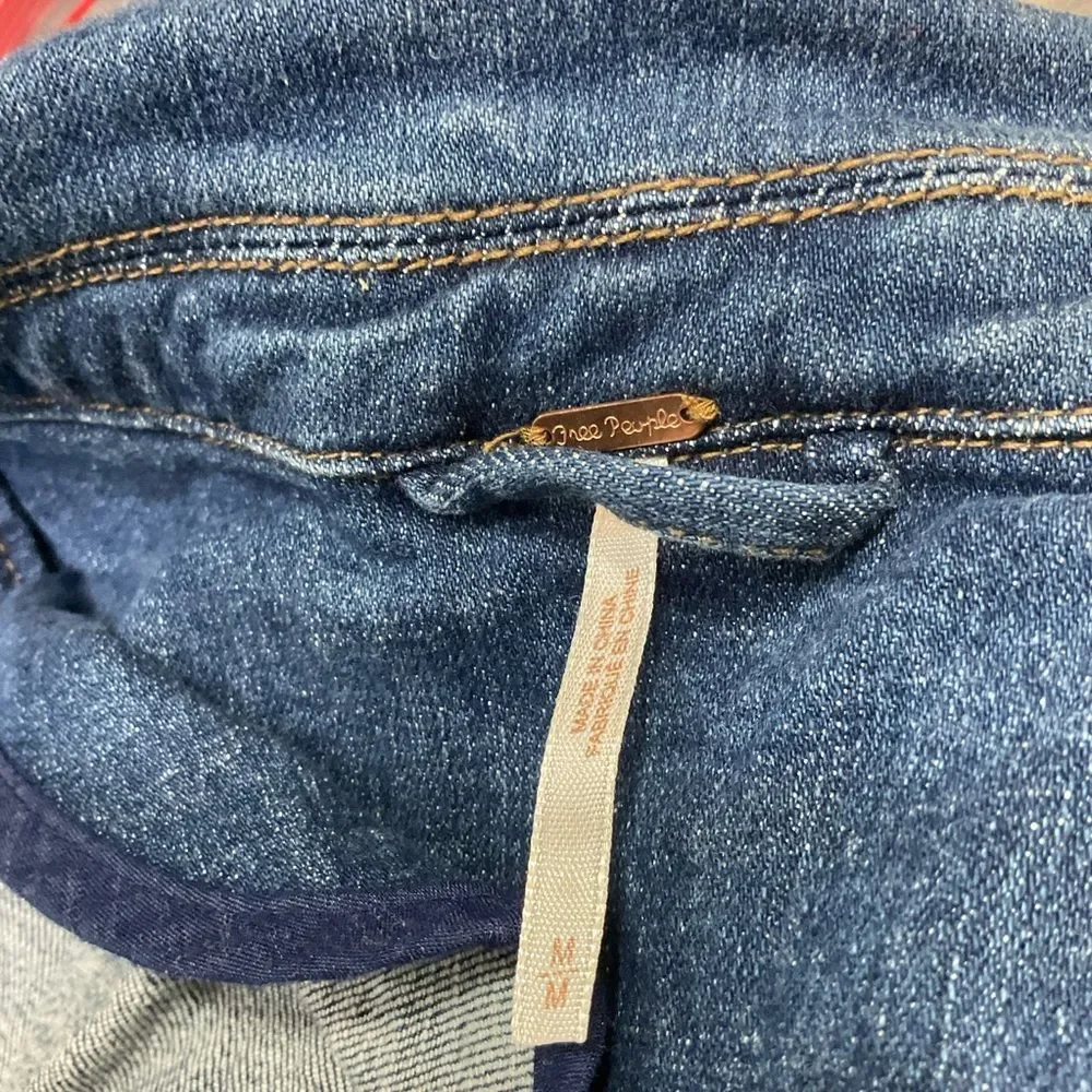 Free People Vintage Blue Long Sleeve Button Denim Military Band Jacket Size M - Picture 6 of 10